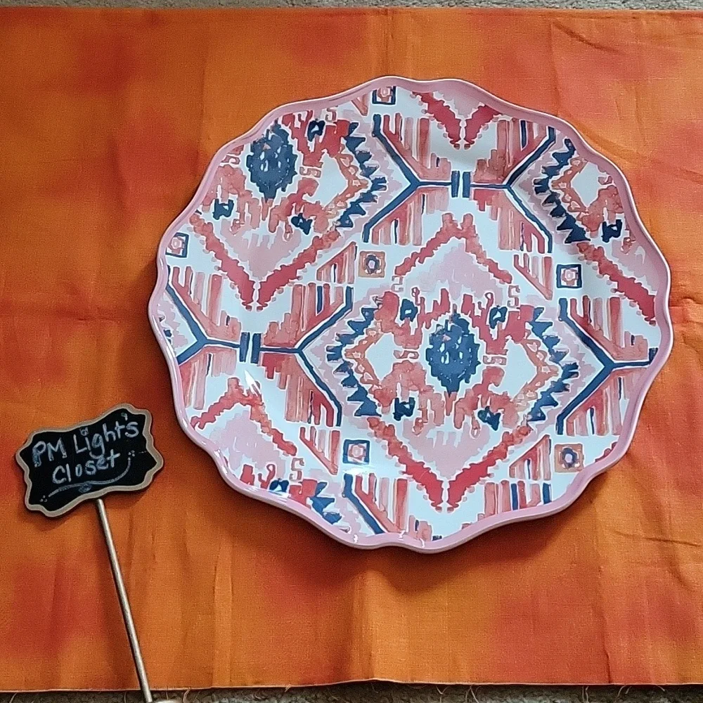 Opalhouse Melamine Dinner Plate Ikat Pattern Pink Red Blue White Orange